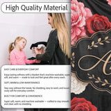 Elegant Rose Floral Seamless Pattern in Red Black and White Lovely  Personalised Custom Name Super Soft Fleece Blanket Bed Sofa Throw
