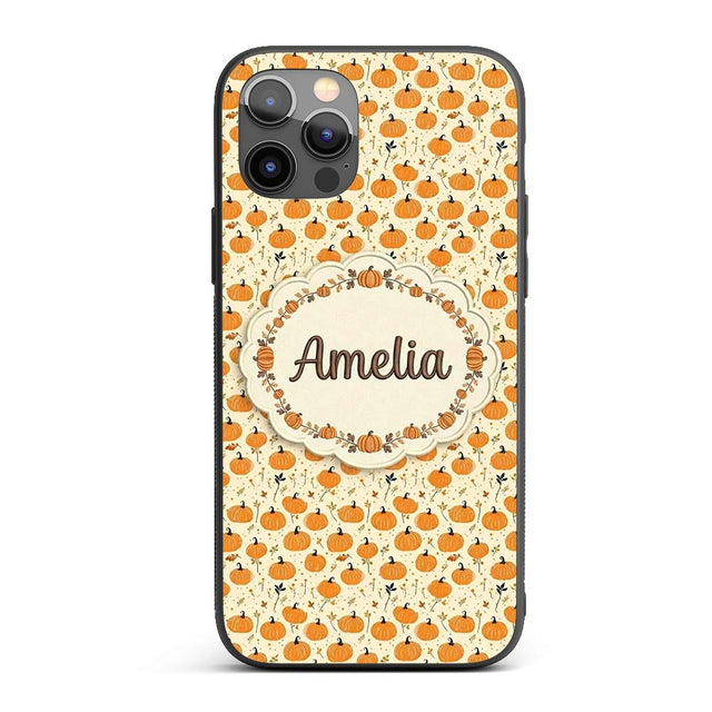 Cute Small Pumpkins and Floral Sprigs Seamless Custom Name Protective Phone Case Mobile Cover Durable Everyday Smartphone Shock Resistant