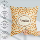 Custom Name Cute Small Pumpkins and Floral Sprigs Seamless Light Square Filled Cushion Throw Pillow Sofa Bed Home Decor Zip Washable UK Made