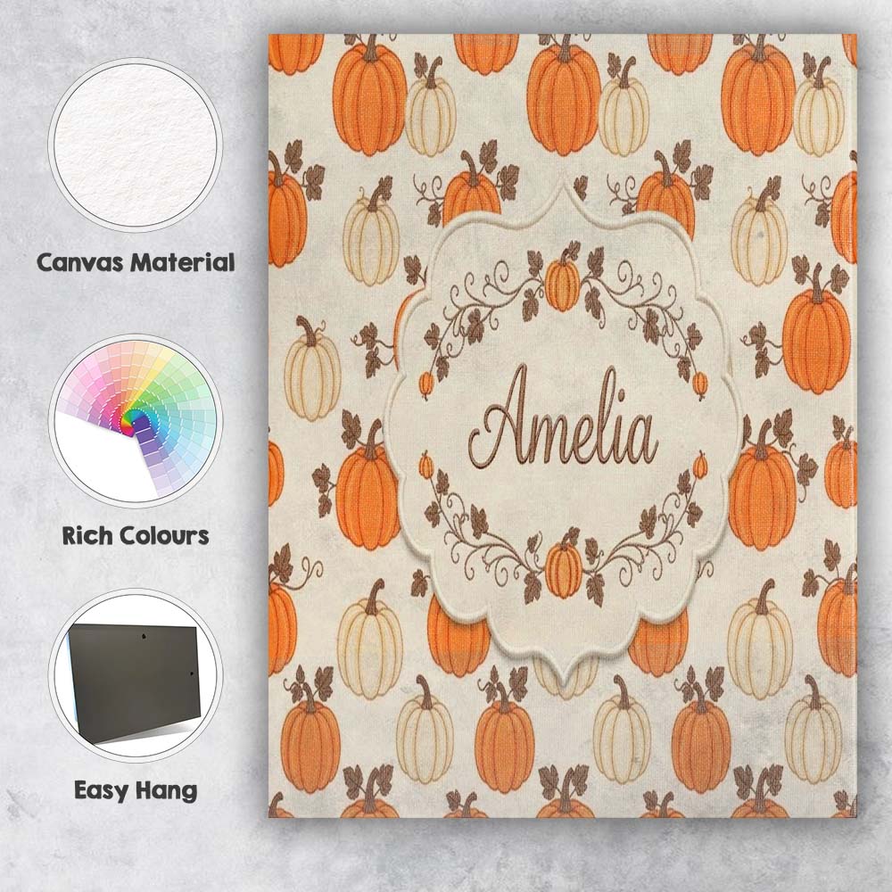 Personalised Name Orange and White Pumpkins Custom  Bespoke Interior Contemporary Canvas Wall Art Print Decor Picture Ready to Hang