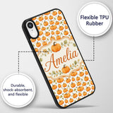 Watercolor Pumpkins and Leaves Seamless Pattern Custom Name Protective Phone Case Mobile Cover Durable Everyday Smartphone Shock Resistant