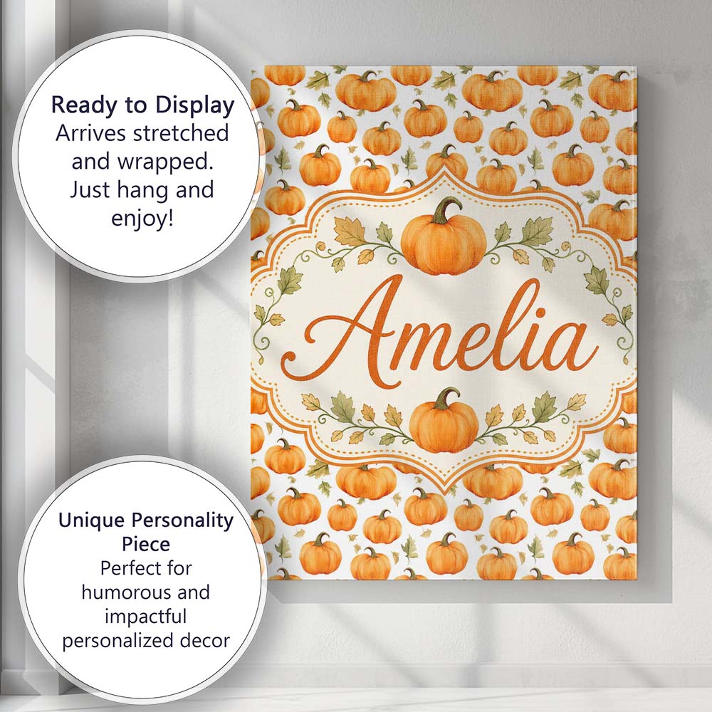 Personalised Name Watercolor Pumpkins and Custom  Unique Gift Idea Elegant Feature Canvas Wall Art Print Decor Picture Ready to Hang
