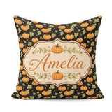 Custom Name Autumn Pumpkins and on Dark Background Seamless Name Square Filled Cushion Throw Pillow Sofa Bed Home Decor Zip Washable UK Made