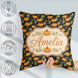 Custom Name Autumn Pumpkins and on Dark Background Seamless Name Square Filled Cushion Throw Pillow Sofa Bed Home Decor Zip Washable UK Made
