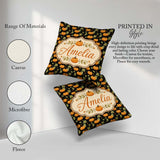 Custom Name Autumn Pumpkins and on Dark Background Seamless Name Square Filled Cushion Throw Pillow Sofa Bed Home Decor Zip Washable UK Made