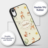 Cute Woodland Deer Fox Mushroom Seamless Pattern Custom Name Protective Phone Case Mobile Cover Durable Everyday Smartphone Shock Resistant