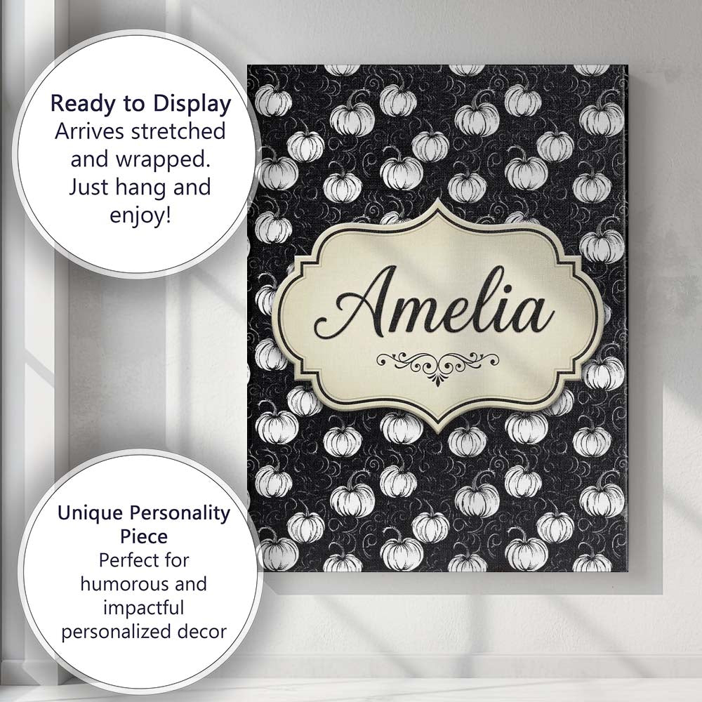 Personalised Name Monochrome White Pumpkins Custom  Bespoke Interior Contemporary Canvas Wall Art Print Decor Picture Ready to Hang