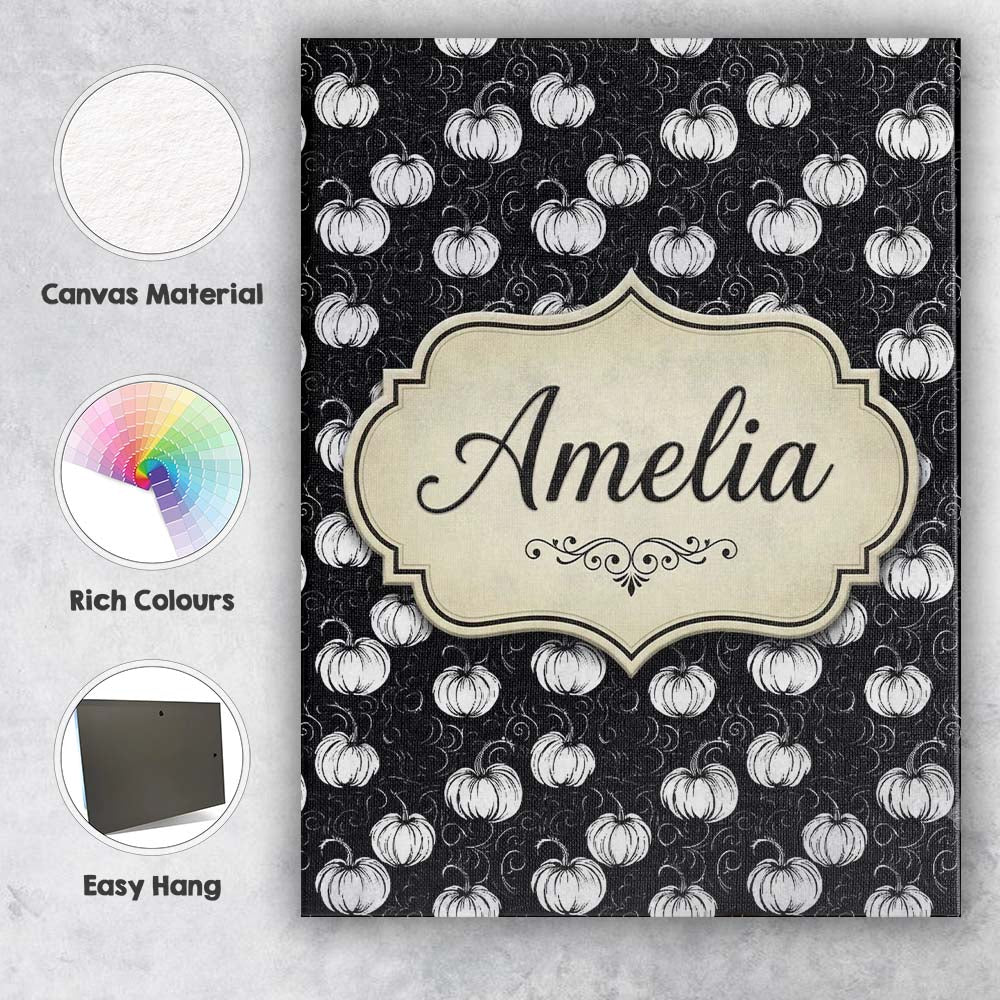 Personalised Name Monochrome White Pumpkins Custom  Bespoke Interior Contemporary Canvas Wall Art Print Decor Picture Ready to Hang