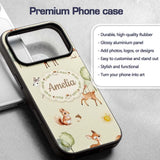 Cute Woodland Deer Fox Mushroom Seamless Pattern Custom Name Protective Phone Case Mobile Cover Durable Everyday Smartphone Shock Resistant