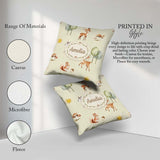 Custom Name Woodland Deer Fox Mushroom Seamless Pattern on Cream Square Filled Cushion Throw Pillow Sofa Bed Home Decor Zip Washable UK Made