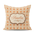 Custom Name Autumn Pumpkins and Swirling Leaves Seamless Pattern Square Filled Cushion Throw Pillow Sofa Bed Home Decor Zip Washable UK Made