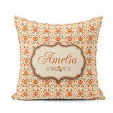 Custom Name Autumn Pumpkins and Swirling Leaves Seamless Pattern Square Filled Cushion Throw Pillow Sofa Bed Home Decor Zip Washable UK Made