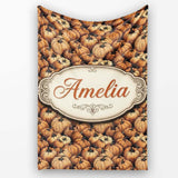 Rustic Harvest Pumpkins Cluster Seamless Pattern Dark Background  Personalised Custom Name Super Soft Fleece Blanket Bed Sofa Throw