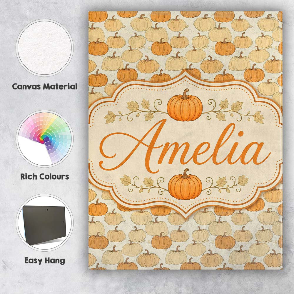 Personalised Name Neutral Tone Pumpkins Mix Custom  Bespoke Interior Contemporary Canvas Wall Art Print Decor Picture Ready to Hang