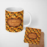 Personalized Custom Name Painterly Pumpkin Harvest Seamless Pattern Rich Autumn Colors 11oz Ceramic Coffee Tea Mug White Large Handle