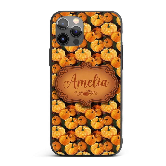 Painterly Pumpkin Harvest Seamless Pattern Rich Custom Name Protective Phone Case Mobile Cover Durable Everyday Smartphone Shock Resistant