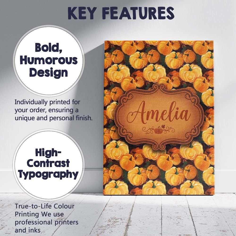 Personalised Name Painterly Pumpkin Harvest Custom  Bespoke Interior Contemporary Canvas Wall Art Print Decor Picture Ready to Hang
