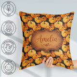 Custom Name Painterly Pumpkin Harvest Pattern Rich Autumn Colors Square Filled Cushion Throw Pillow Sofa Bed Home Decor Zip Washable UK Made