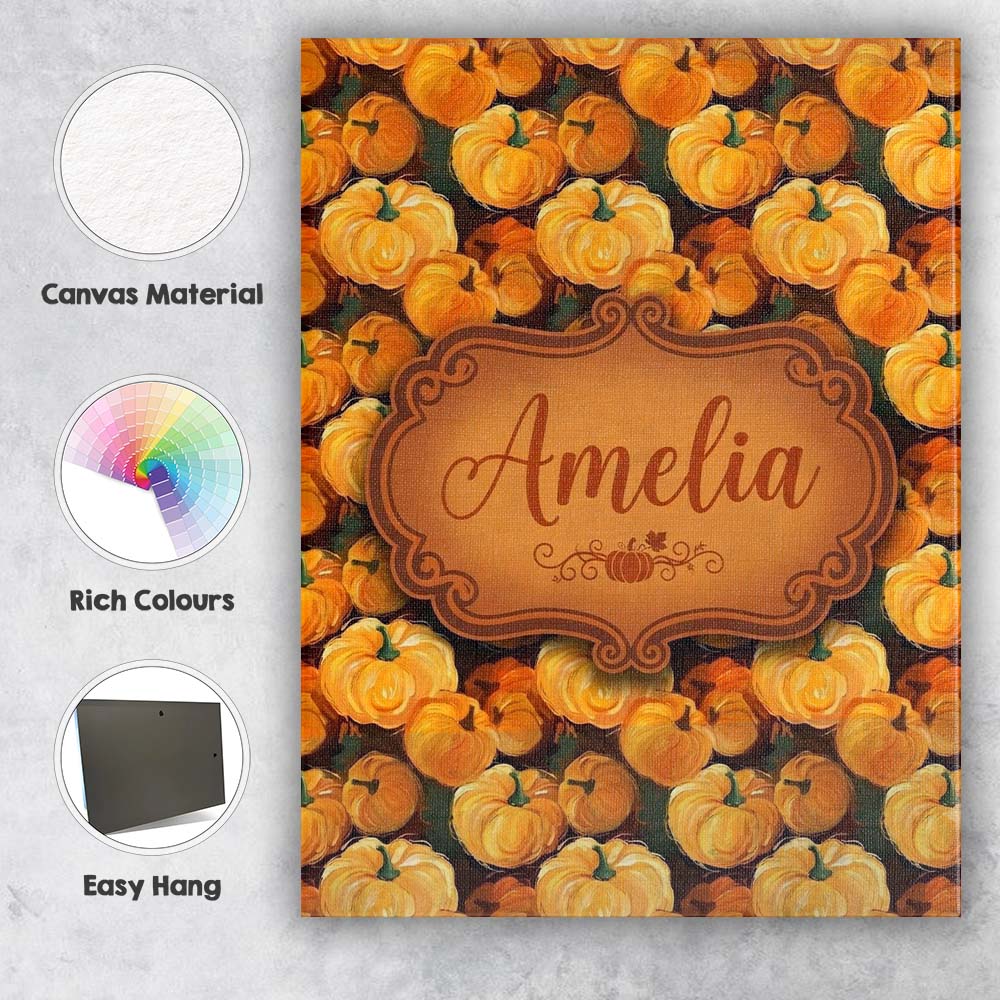 Personalised Name Painterly Pumpkin Harvest Custom  Bespoke Interior Contemporary Canvas Wall Art Print Decor Picture Ready to Hang