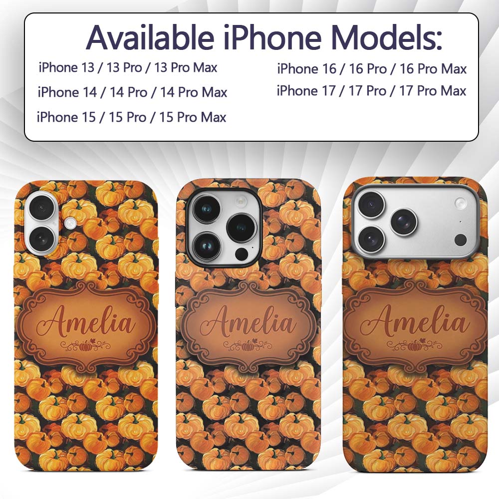 Painterly Pumpkin Harvest Seamless Pattern Rich Custom Name Protective Phone Case Mobile Cover Durable Everyday Smartphone Shock Resistant