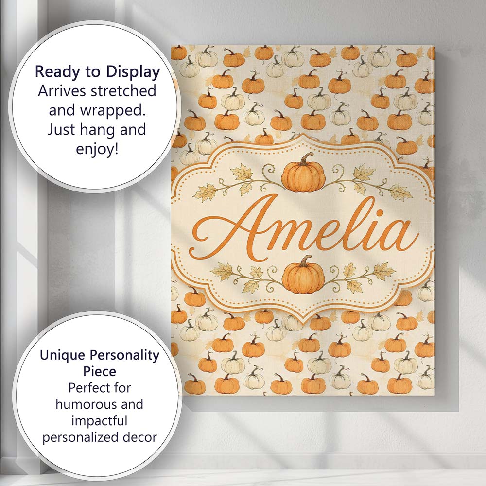 Personalised Name Soft Watercolor Pumpkins Custom  Unique Gift Idea Elegant Feature Canvas Wall Art Print Decor Picture Ready to Hang