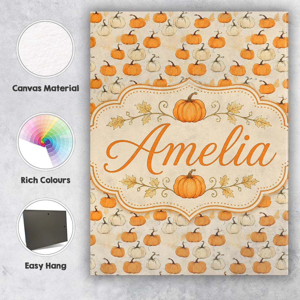 Personalised Name Soft Watercolor Pumpkins Custom  Unique Gift Idea Elegant Feature Canvas Wall Art Print Decor Picture Ready to Hang
