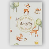 Personalised Name Cute Woodland Deer Fox Custom  Unique Gift Idea Elegant Feature Canvas Wall Art Print Decor Picture Ready to Hang