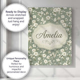 Personalised Name Elegant White Floral Custom  Unique Gift Idea Modern Room Accent Canvas Wall Art Print Decor Picture Ready to Hang