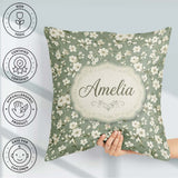 Custom Name Elegant White Floral Blossoms on Sage Green Seamless Square Filled Cushion Throw Pillow Sofa Bed Home Decor Zip Washable UK Made
