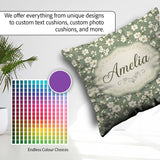 Custom Name Elegant White Floral Blossoms on Sage Green Seamless Square Filled Cushion Throw Pillow Sofa Bed Home Decor Zip Washable UK Made