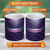 Personalized Custom Name Neon Geometric Lines Abstract Pattern Dark Background Futuristic 11oz Ceramic Coffee Tea Mug White Large Handle