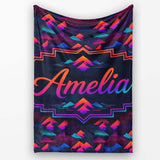 Retro Neon Mountain Shapes Seamless Pattern Vibrant Abstract  Personalised Custom Name Super Soft Fleece Blanket Bed Sofa Throw