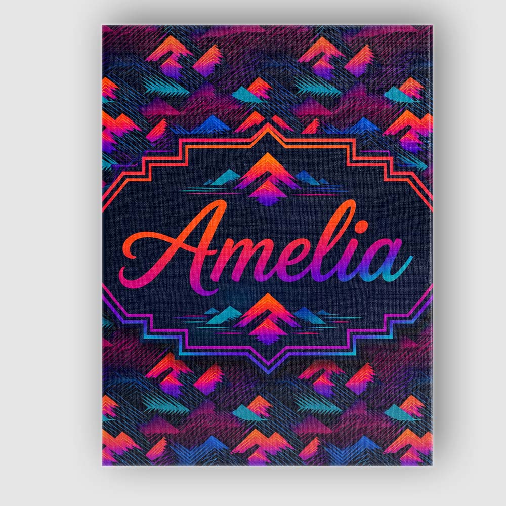 Personalised Name Retro Neon Mountain Custom Modern Room Accent Creative Decorator Style Canvas Wall Art Print Decor Picture Ready to Hang