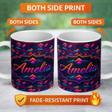 Personalized Custom Name Retro Neon Mountain Shapes Seamless Pattern Vibrant Abstract 11oz Ceramic Coffee Tea Mug White Large Handle