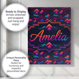 Personalised Name Retro Neon Mountain Custom Modern Room Accent Creative Decorator Style Canvas Wall Art Print Decor Picture Ready to Hang