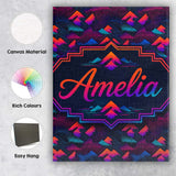 Personalised Name Retro Neon Mountain Custom Modern Room Accent Creative Decorator Style Canvas Wall Art Print Decor Picture Ready to Hang