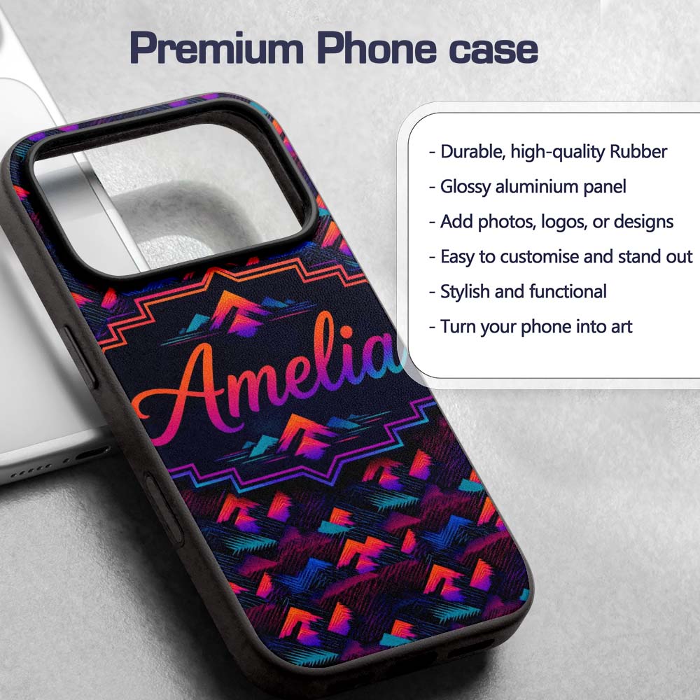 Retro Neon Mountain Shapes Decorative Design Custom Name Protective Phone Case Mobile Cover Durable Everyday Smartphone Shock Resistant