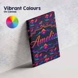 Personalised Name Retro Neon Mountain Custom Modern Room Accent Creative Decorator Style Canvas Wall Art Print Decor Picture Ready to Hang