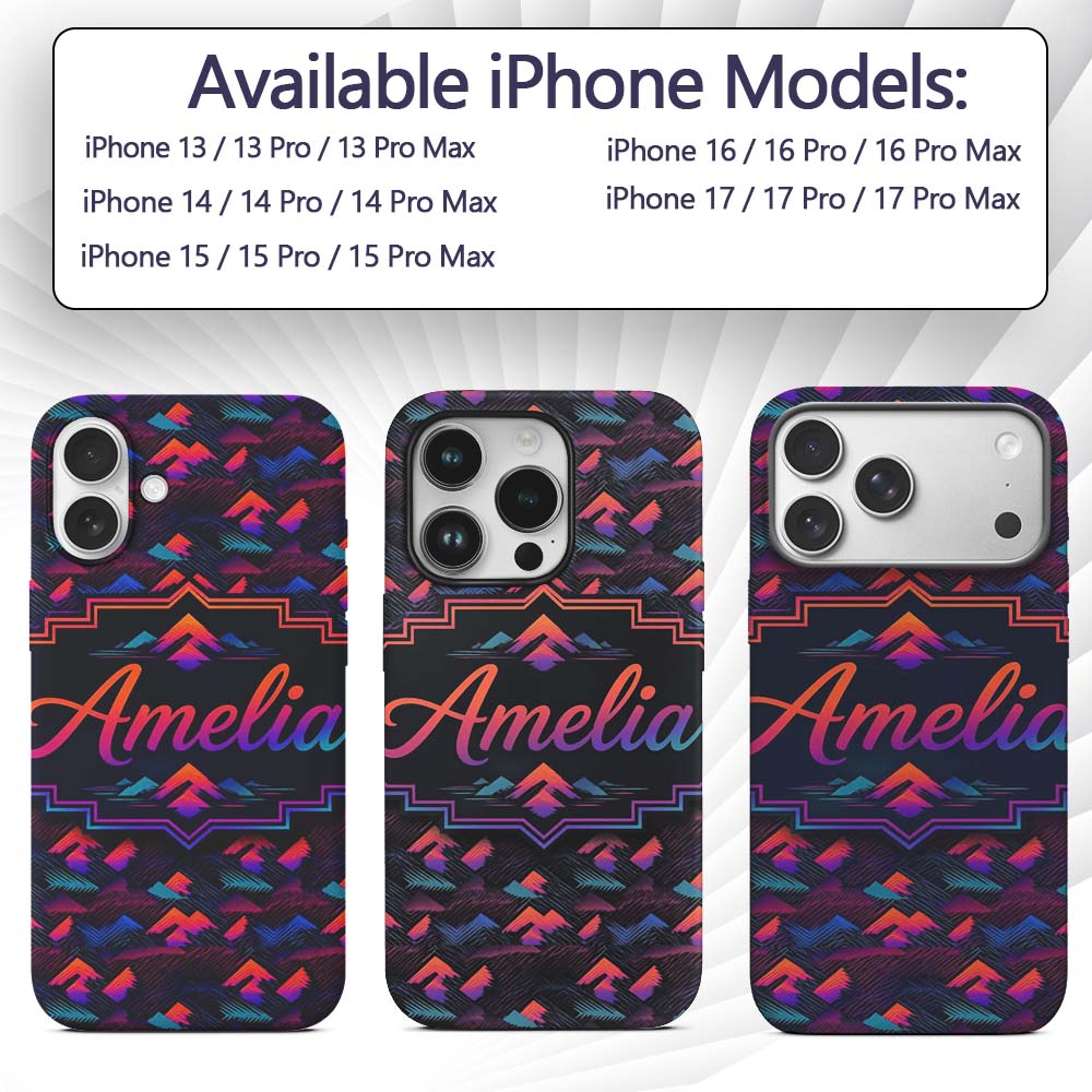 Retro Neon Mountain Shapes Decorative Design Custom Name Protective Phone Case Mobile Cover Durable Everyday Smartphone Shock Resistant
