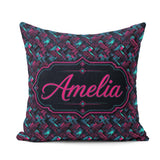 Custom Name Cyberpunk Circuit Geometric Pattern Teal and Magenta Square Filled Cushion Throw Pillow Sofa Bed Home Decor Zip Washable UK Made