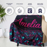 Cyberpunk Circuit Style Geometric Pattern Teal and Magenta Seamless  Personalised Custom Name Super Soft Fleece Blanket Bed Sofa Throw