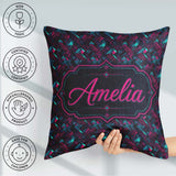Custom Name Cyberpunk Circuit Geometric Pattern Teal and Magenta Square Filled Cushion Throw Pillow Sofa Bed Home Decor Zip Washable UK Made
