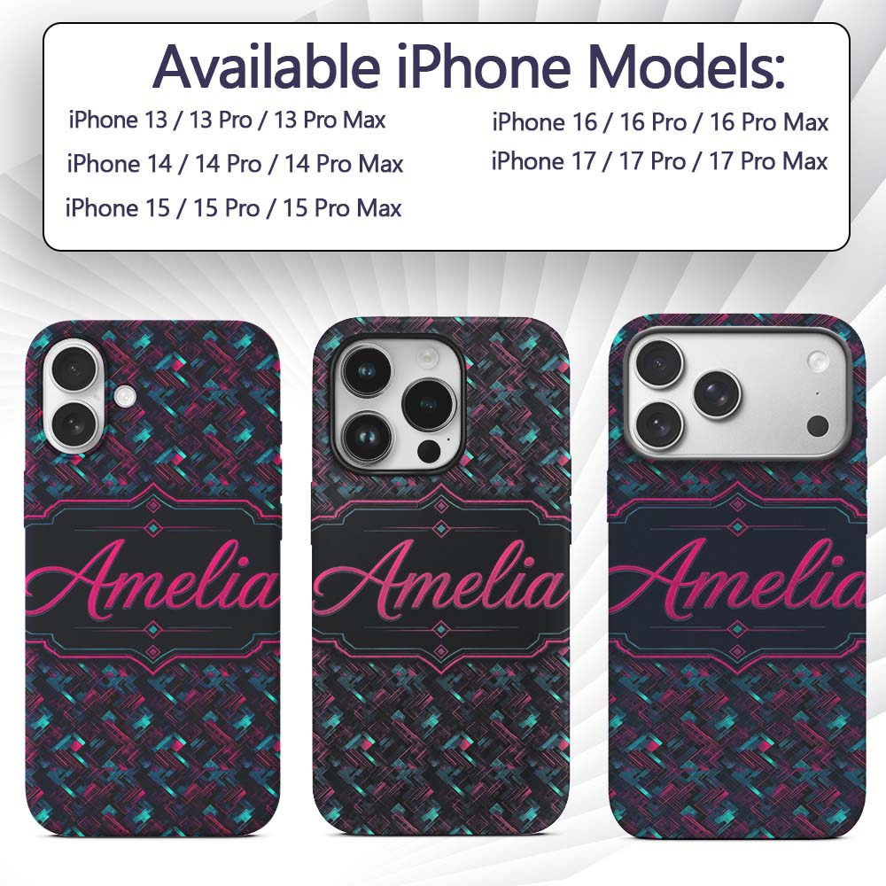Cyberpunk Circuit Style Geometric Pattern Teal Custom Name Protective Phone Case Mobile Cover Durable Everyday Smartphone Shock Resistant