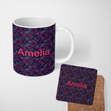 Personalized Custom Name Abstract Neon Zigzag Texture Pattern Dark Background Futuristic 11oz Ceramic Coffee Tea Mug White Large Handle