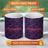 Personalized Custom Name Abstract Neon Zigzag Texture Pattern Dark Background Futuristic 11oz Ceramic Coffee Tea Mug White Large Handle
