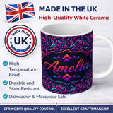 Personalized Custom Name Colorful Neon Mountain Grid Pattern Retro Futuristic Seamless 11oz Ceramic Coffee Tea Mug White Large Handle