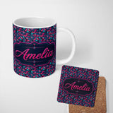 Personalized Custom Name Abstract Neon Polygon Shapes Pattern Dynamic Geometric Seamless 11oz Ceramic Coffee Tea Mug White Large Handle