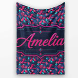 Abstract Neon Polygon Shapes Pattern Dynamic Geometric Seamless  Personalised Custom Name Super Soft Fleece Blanket Bed Sofa Throw