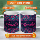 Personalized Custom Name Abstract Neon Polygon Shapes Pattern Dynamic Geometric Seamless 11oz Ceramic Coffee Tea Mug White Large Handle