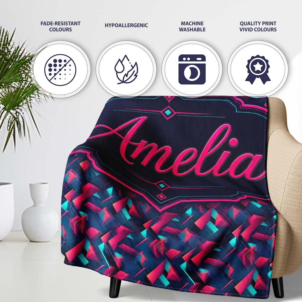 Abstract Neon Polygon Shapes Pattern Dynamic Geometric Seamless  Personalised Custom Name Super Soft Fleece Blanket Bed Sofa Throw